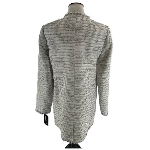 Karl Lagerfeld Paris Blazer Women's Size 16 Black/White Tweed Fringe Long Jacket - Picture 4 of 12
